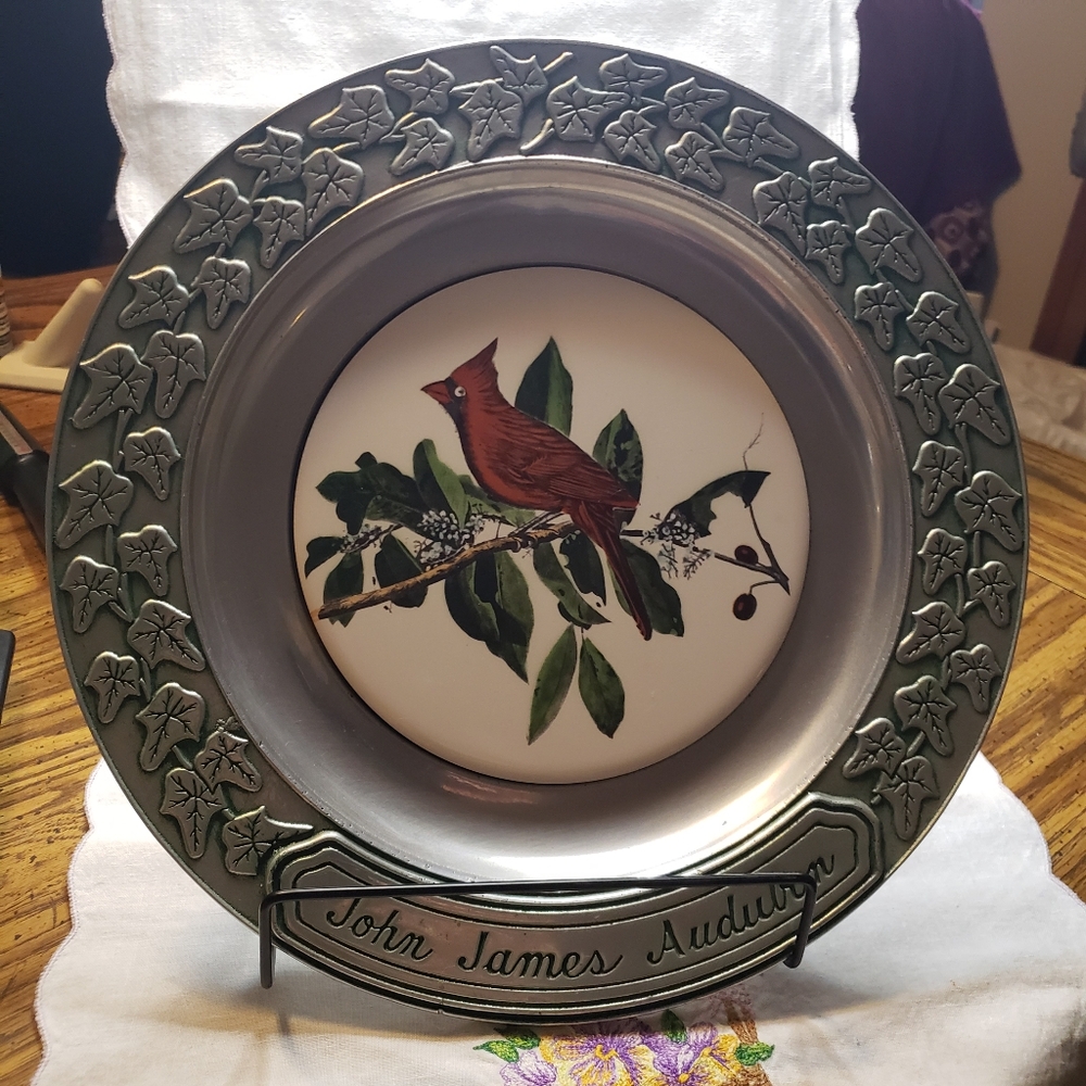 Vintage Pewter Plate With Cardinal By RWP From John James Audubon Society